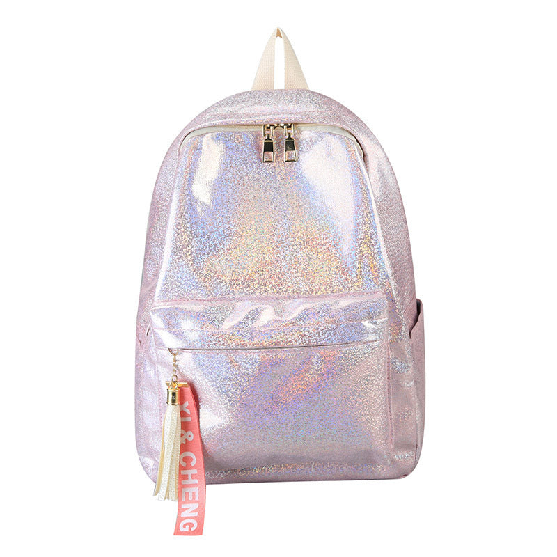 Mochila reflectante láser con personalidad coreana para mujer, sencilla y versátil