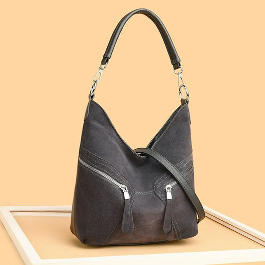 Frosted Cowhide Bucket Bag With New Personality And Versatile