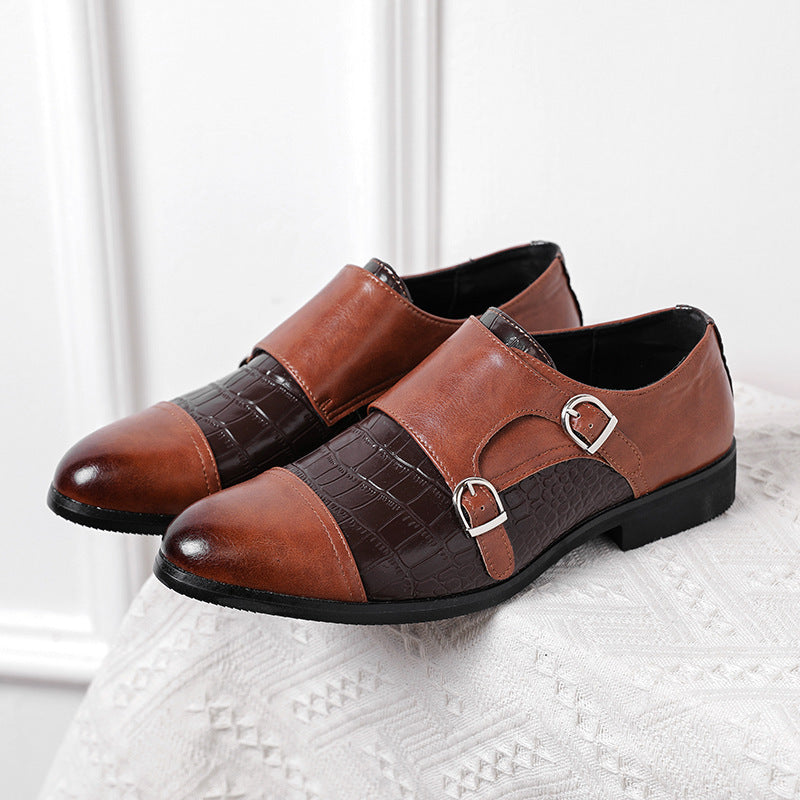 Chaussures en cuir à double bouton pour hommes avec gros motif crocodile