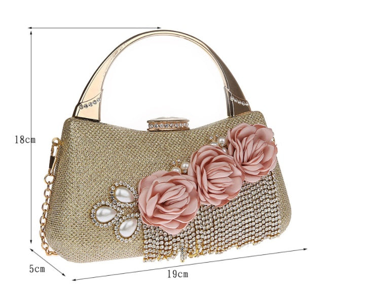 Delicate Tassel Bag Elegant Flower Gold