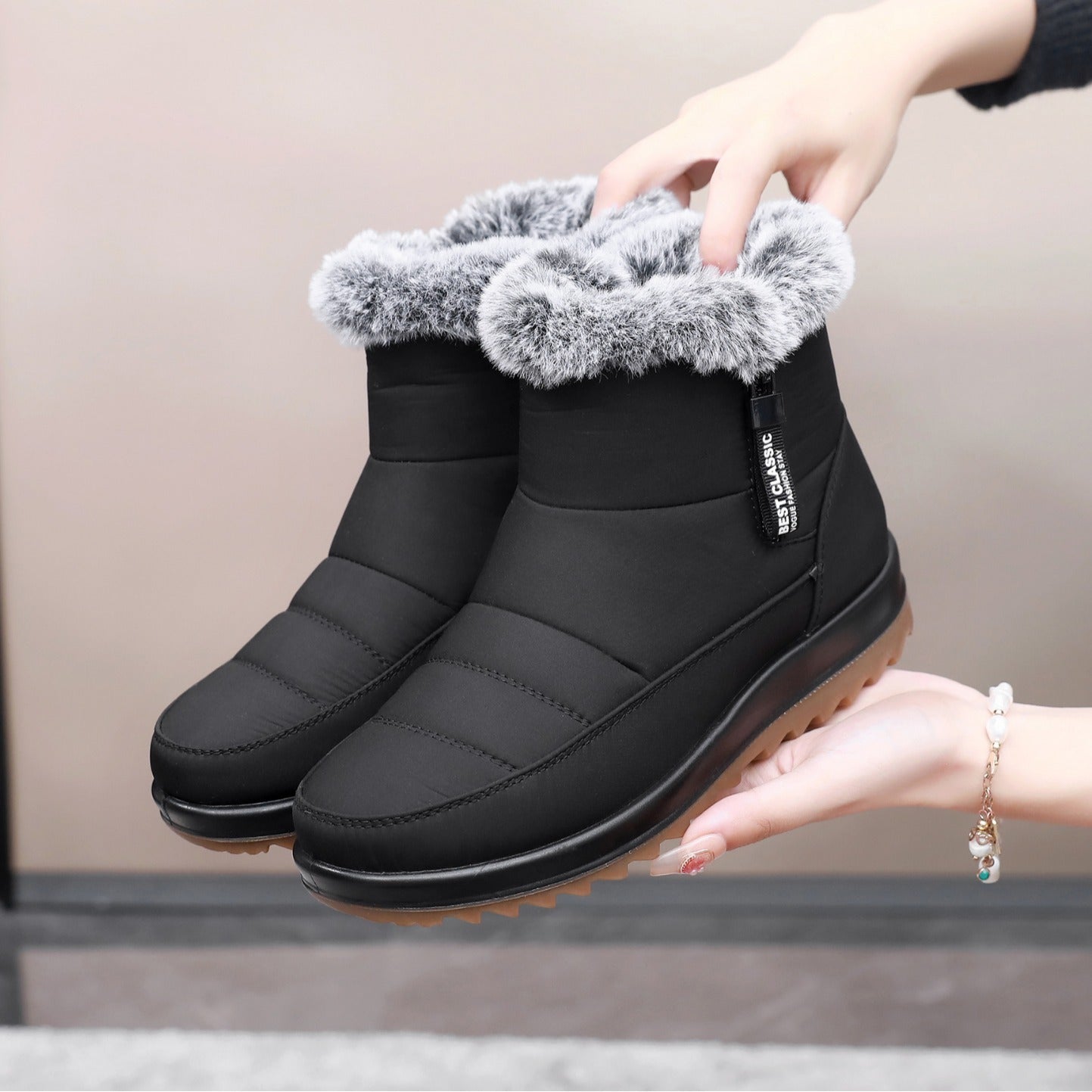 Bottes en coton thermique épais avec doublure polaire imperméable et antidérapante à fond plein de tendon