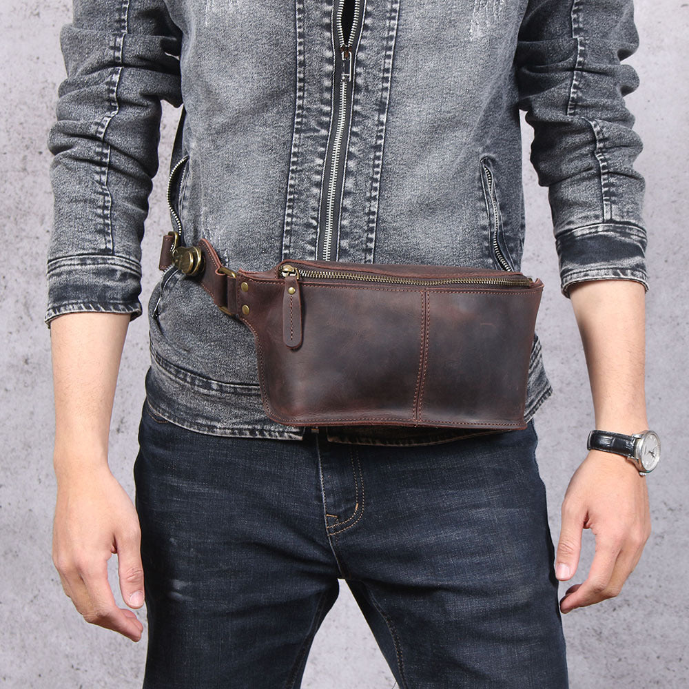 Sac de poitrine multifonctionnel en cuir de grande capacité pour homme, style rétro à bandoulière