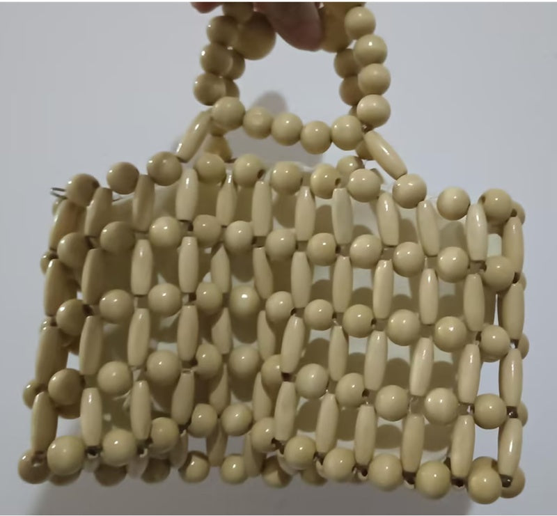 Woven Girl From Natural Wood Beads Handbag