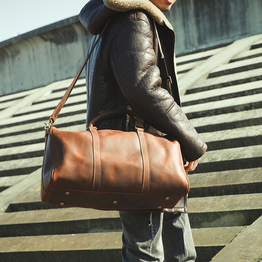 Bolso de viaje de piel de vaca de primera capa, bolso retro de gran capacidad para hombre