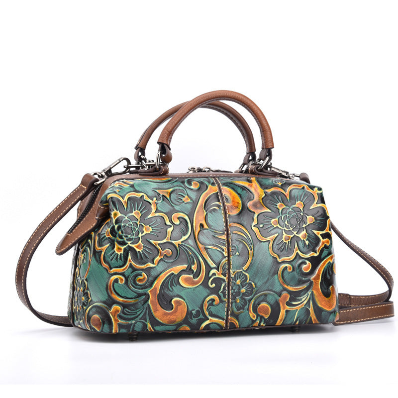 Women's First Layer Cowhide Personalized Hand-printed Handbag