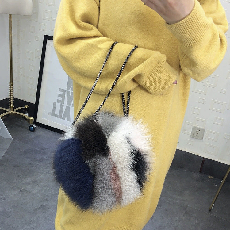 Fox Fur Small Round Bag Shoulder Crossbody