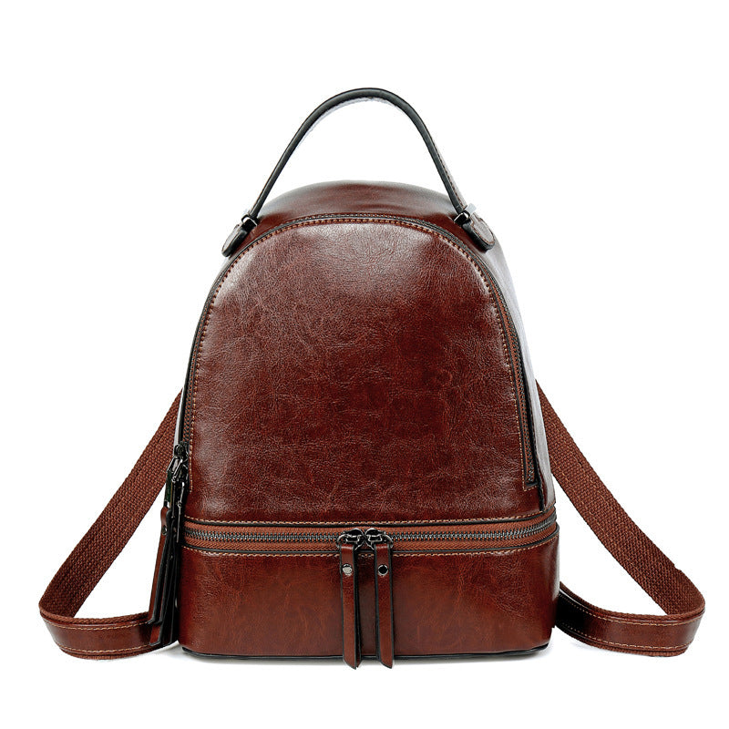 Fashion Temperament Gentle Leather Backpack Fashion Oil Wax Cowhide