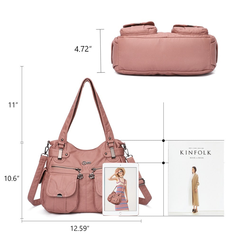 Sac à bandoulière en cuir souple pour femme, sacoche portable à la mode, pochette zippée, fourre-tout décontracté et doux