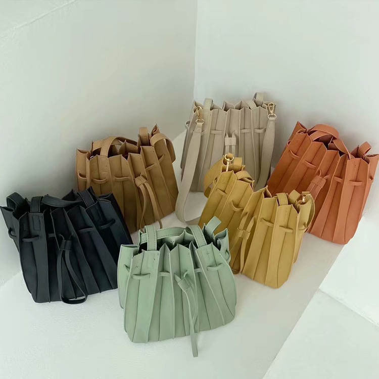 Pleated One Shoulder Folding Bucket Bag