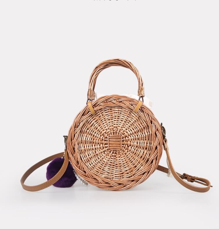 Sac à bandoulière rond tissé à la main pour femme Ins Style