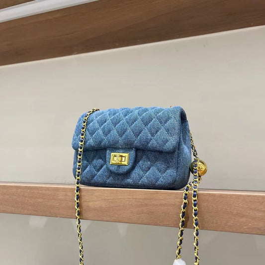 Sac à chaîne en denim doré pour femme, style étranger, messager pour les déplacements, sous les aisselles