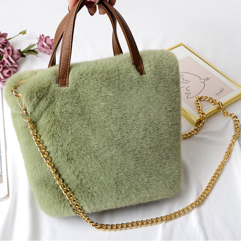 Sac à main en peluche à fermeture éclair pour femme, tendance automne et hiver