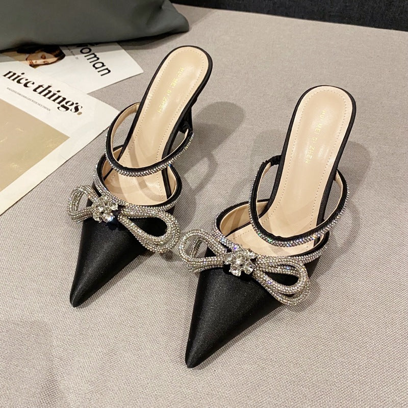 One-word Toe Stiletto High-heeled Mules Sandals