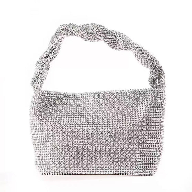 Bolso de mano para banquetes con nudo e incrustaciones de diamantes para mujer