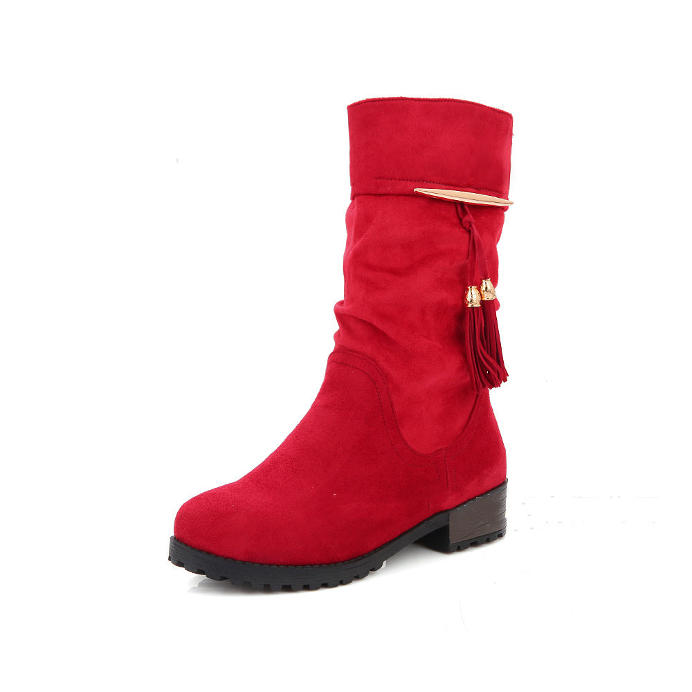 Low Heel Round Toe Bowknot Tassel Sleeve Female Boots