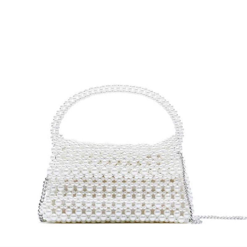 Women's White Faux Pearl Tote Shoulder Crossbody Bag