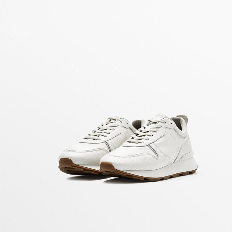 Chaussures plates à bout rond en cuir blanc pour hommes