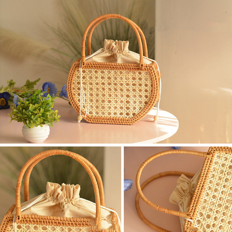 Storage Picnic Outing Basket Hand-woven Rattan Handbag