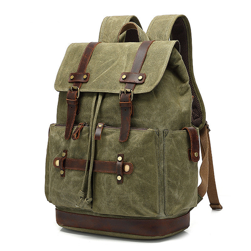 Men's Canvas Backpack Oil Wax Waterproof Computer Bag