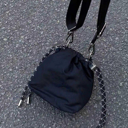 Women's Nylon Chain Bucket Bag Drawstring Backpack