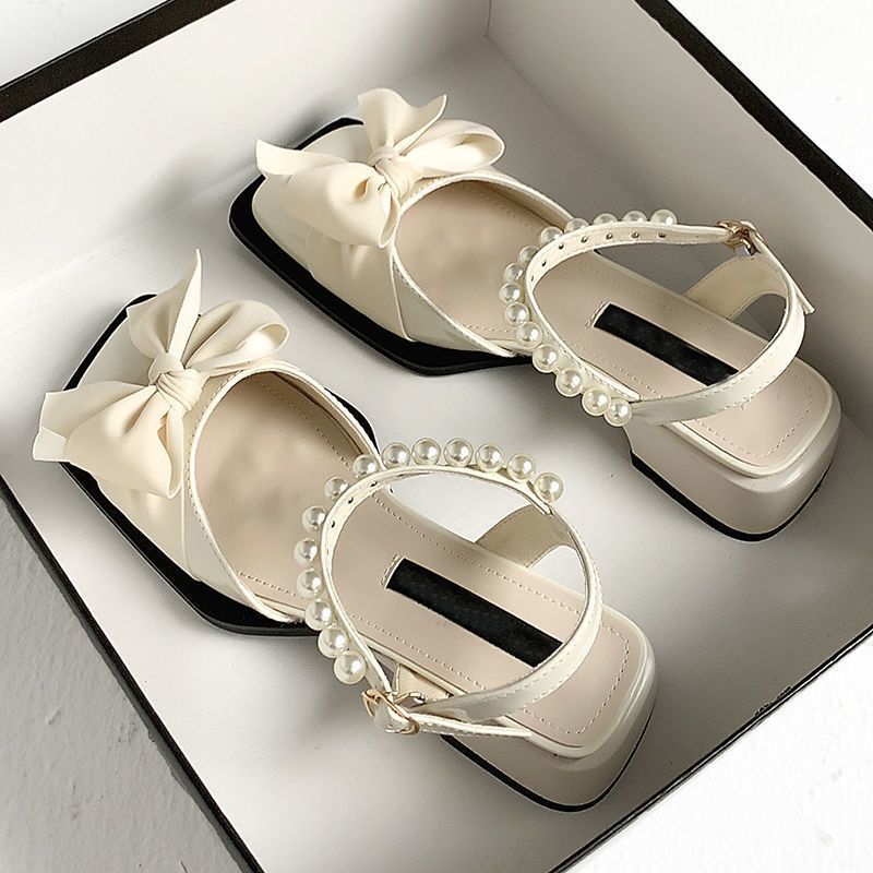 Women's Sandals Square Head Bow Fairy Gentle Inner Match Match Skirt