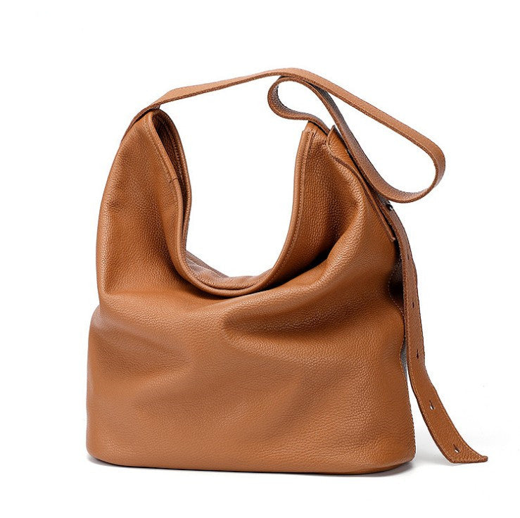 The First Layer Of Cowhide Simple All-match Bucket Bag Shoulder Messenger Leather