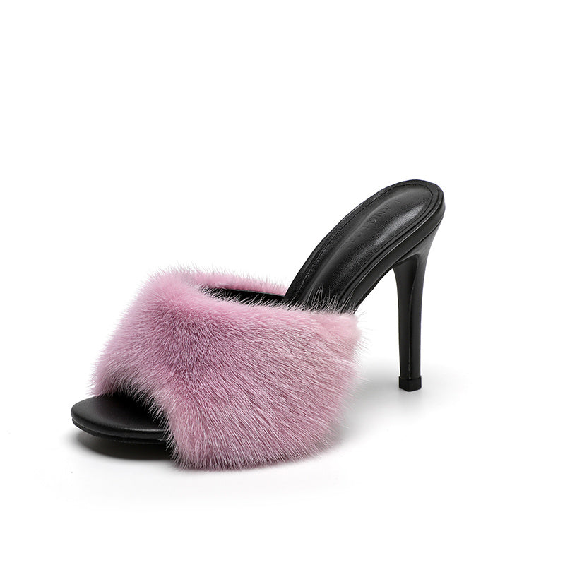 Women's Fashionable Mink Fur High-heeled Sandals