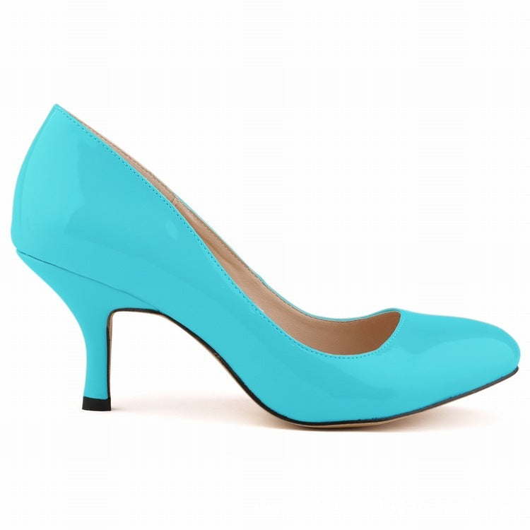 Pointed Low-cut Thin Mid-heel Candy-colored Shoes