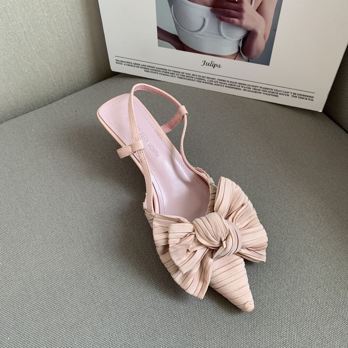 Pointed Toe Bow Stiletto Microfiber Heels