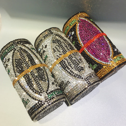 New Roll Dollar Crystal Banquet Clutch Bag