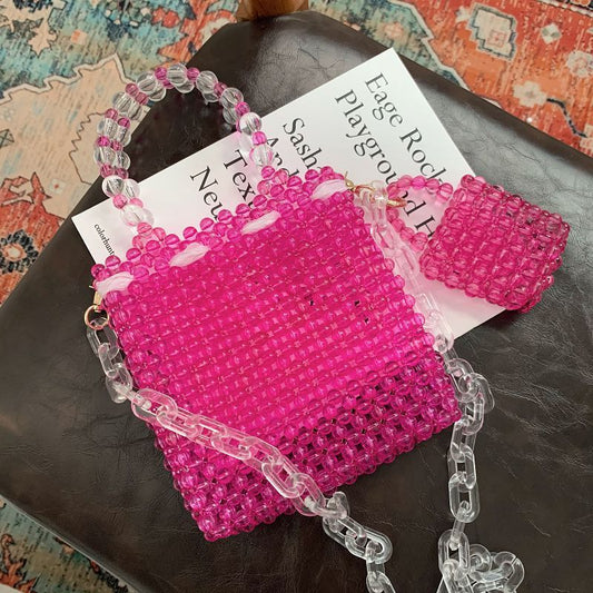 Bolso de mano con letras para niña, bolso tejido a mano, mini bolso de mensajero portátil para mujer