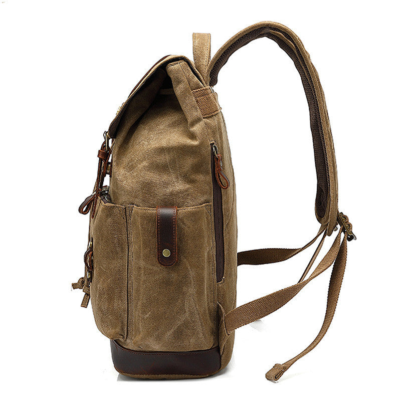 Men's Canvas Backpack Oil Wax Waterproof Computer Bag