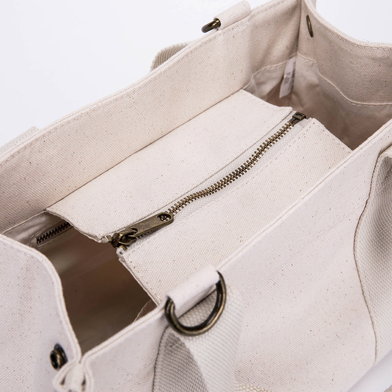 White Simple Casual Canvas Bag Ladies Horizontal Section