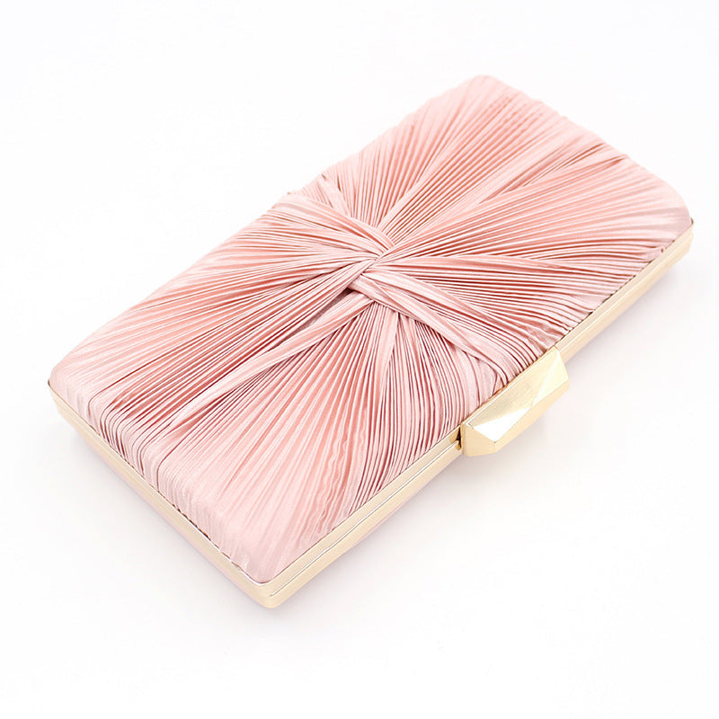 New Simple Pleated Soft Top Evening Bag With Chain Handle