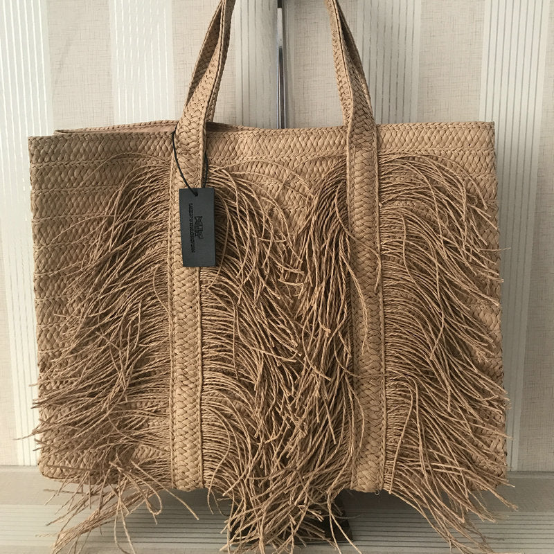 Square Tassel Shoulder Woven Straw Bag Hand Woven Bag