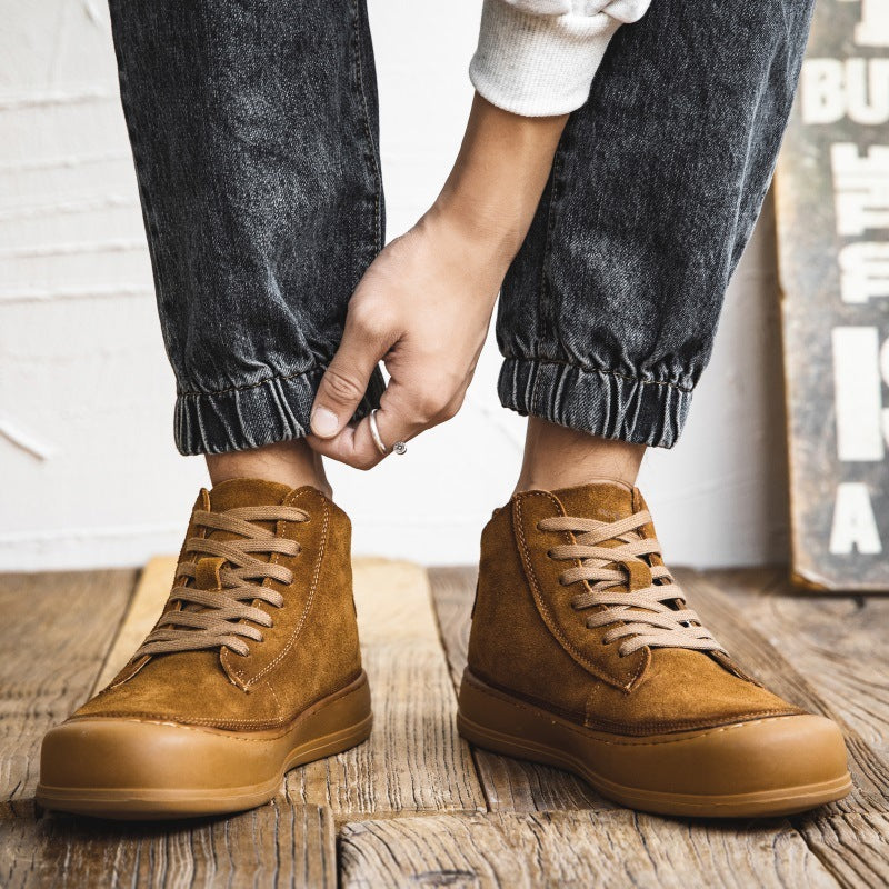 Zapatos de moda de cuero genuino para hombre de caña alta, botines Martin versátiles de suela gruesa e informales