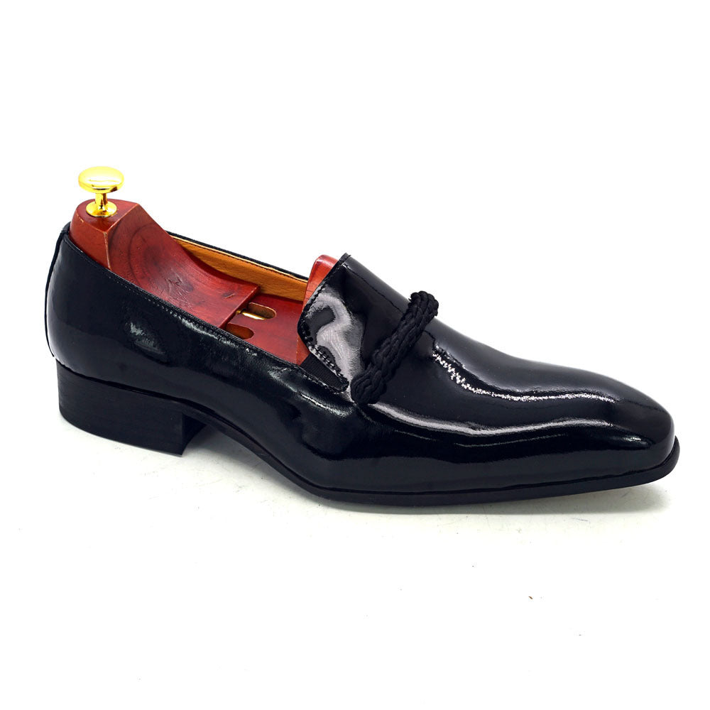 Mocasines formales sin cordones de charol negro para hombre, zapatos de cuero con punta puntiaguda para fiestas y bodas