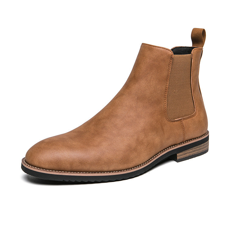 Zapatos de cuero con punta alta y talla grande, botas Chelsea con punta británica para hombre