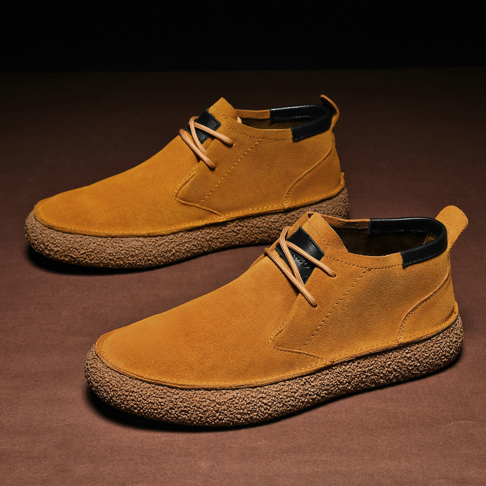 Zapatos de tabla de caña media de cuero gamuza mercerizada y cuero mate para hombre