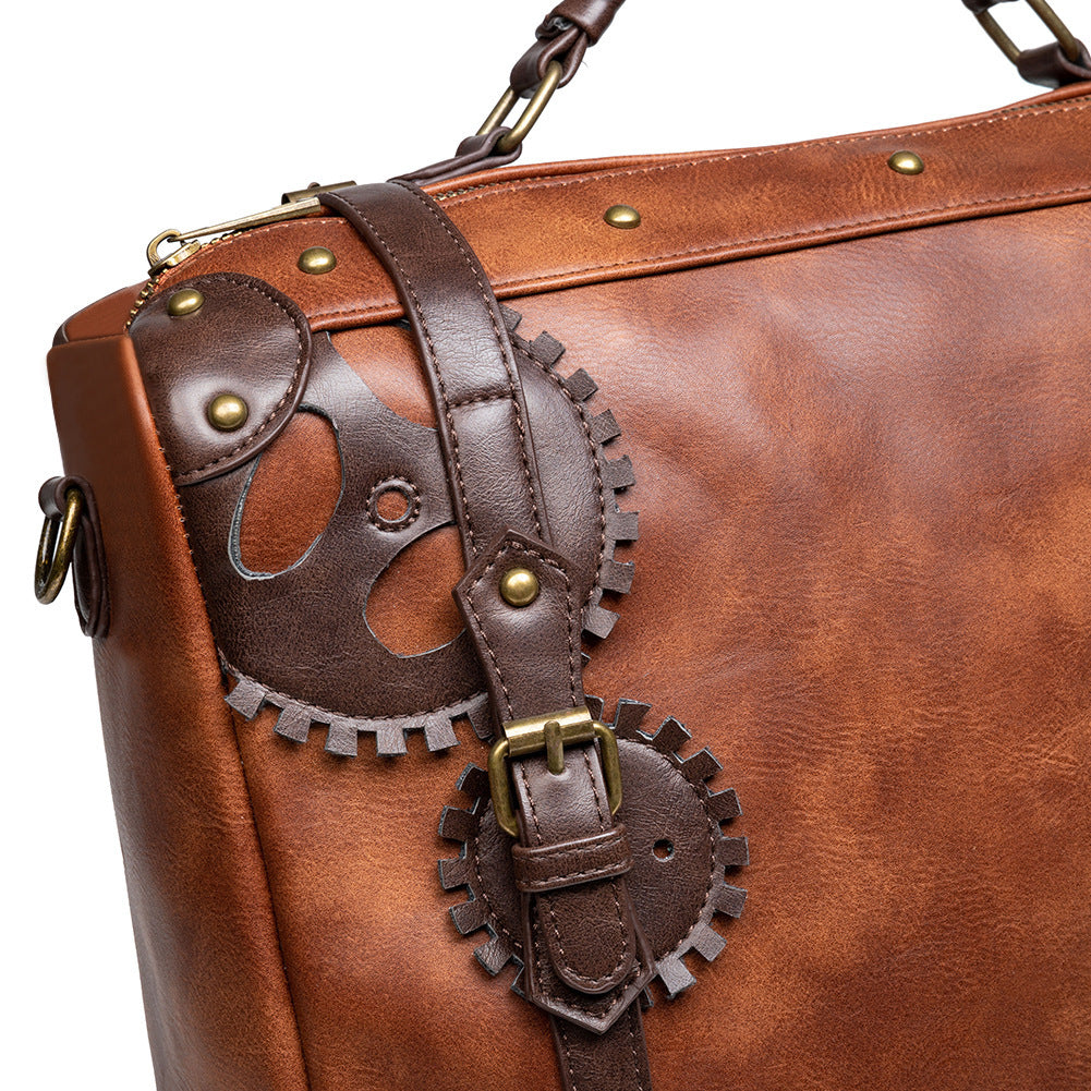 Sac à dos Steampunk rétro marron pour femme, accessoire d'extérieur tendance et créatif