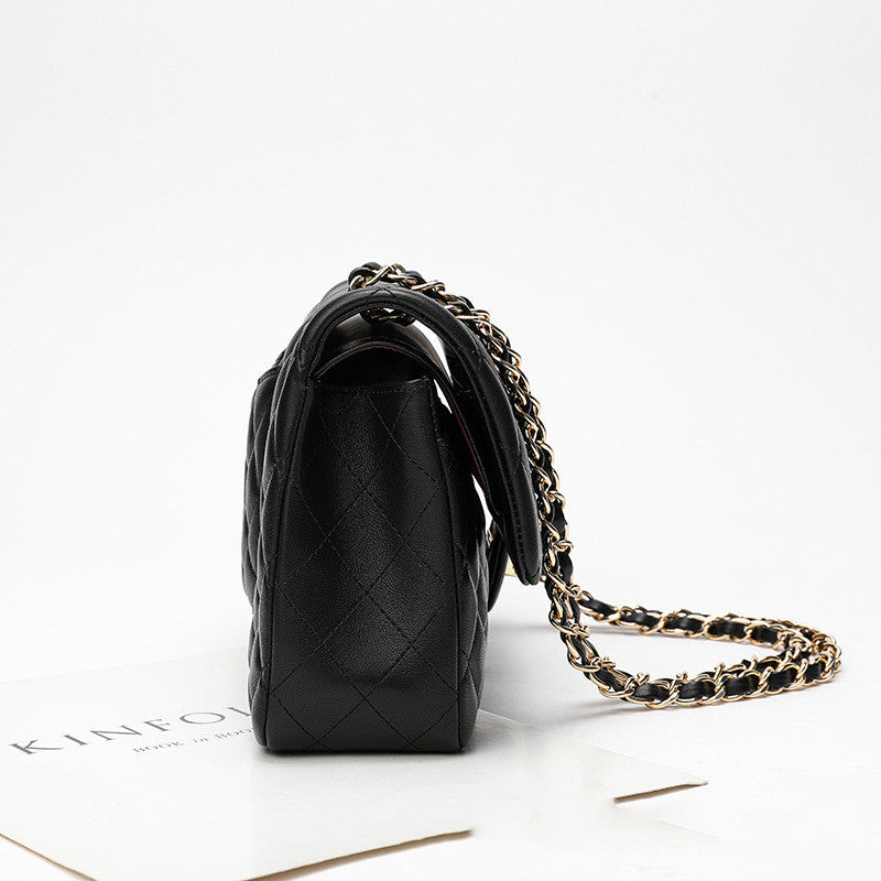 Sac à main en cuir noir avec chaîne en diamant pour femme