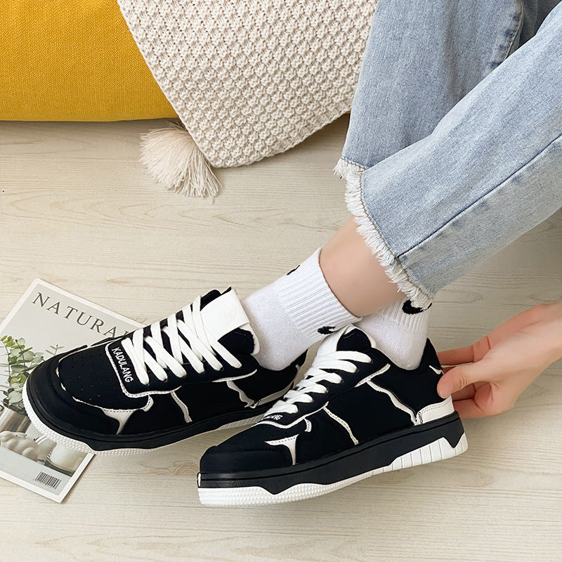 Black And White Color Contrast Panda Shoes China-Chic Thick Soled Lovers Sneakers