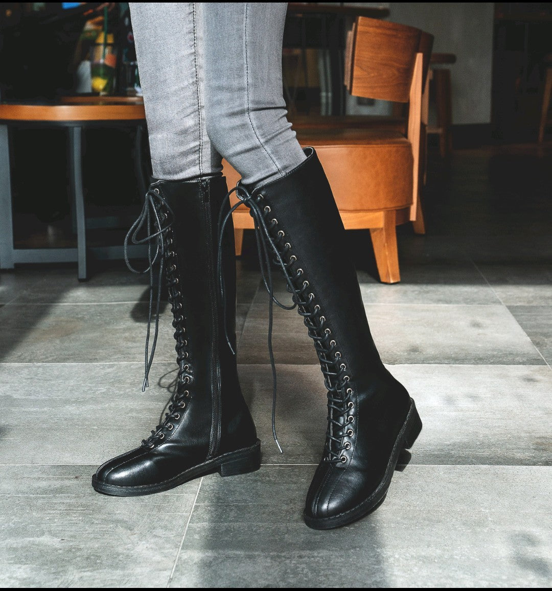 Botas planas para mujer, largas, talla grande