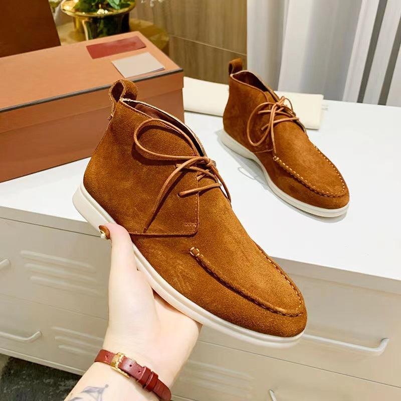 Men's Mid-top Flat Pumps Ankle Boots Lace-up