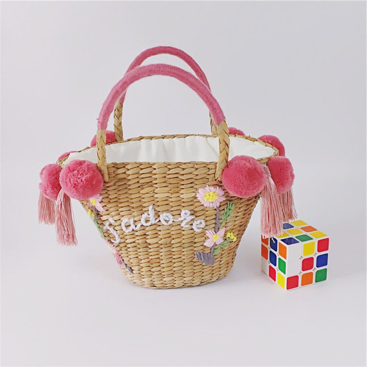 Sac en paille brodé DIY Boule de cheveux Nouvel alphabet Sac pour femme