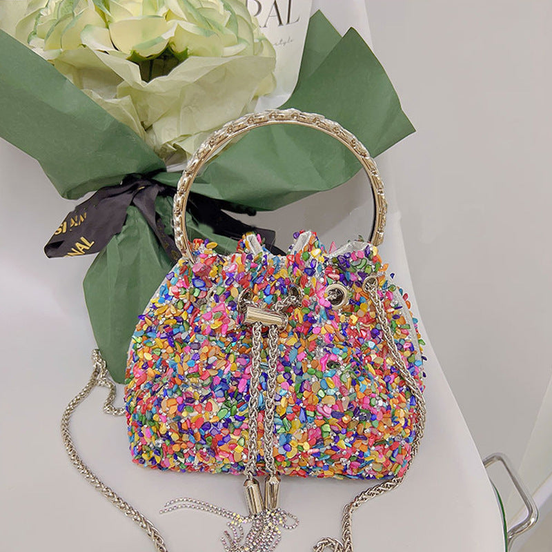 Chain Tassel Sequins Handbag Shiny One Shoulder Bucket Bag