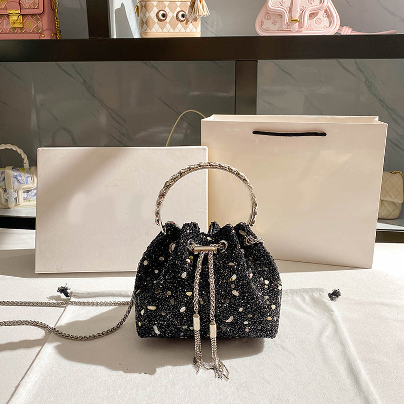 Chain Tassel Sequins Handbag Shiny One Shoulder Bucket Bag