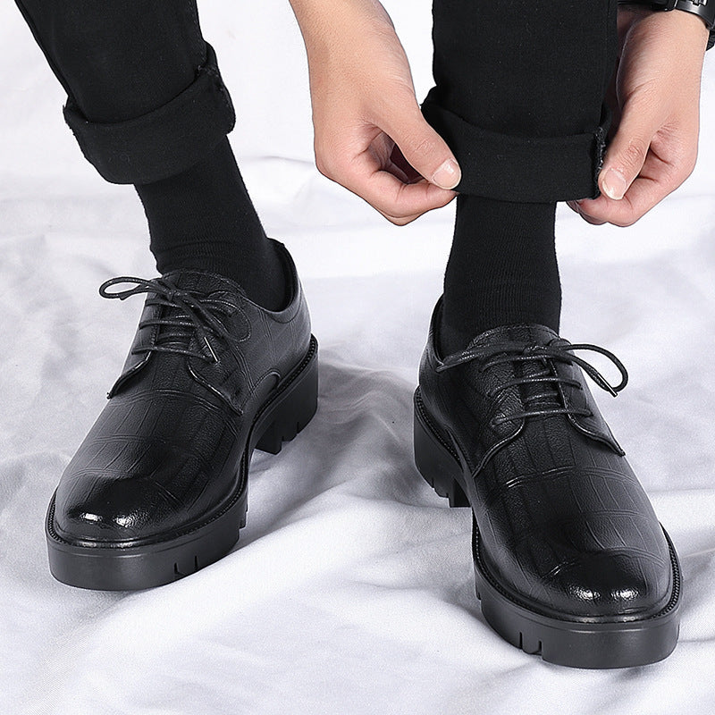 Inner Height Increasing Leather Men's 10cm Business Formal Wear Cowhide Black Casual Shoes