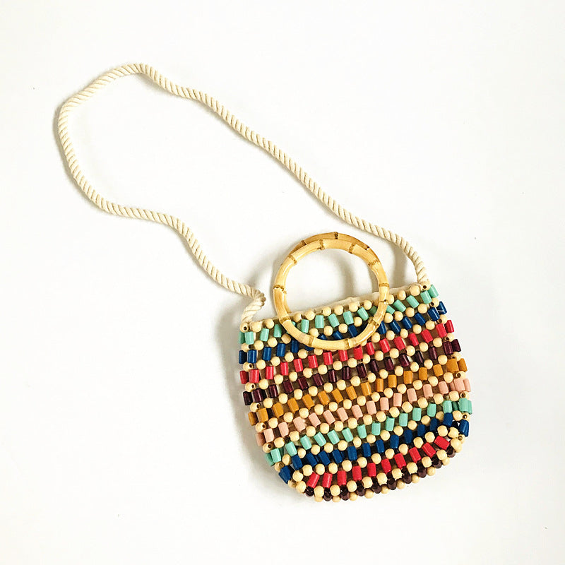 Bolso de hombro trenzado con perlas hecho a mano para mujer