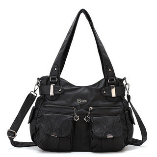 Bolso bandolera portátil de cuero suave para mujer, moderno, con bolsillo con cremallera, suave, informal